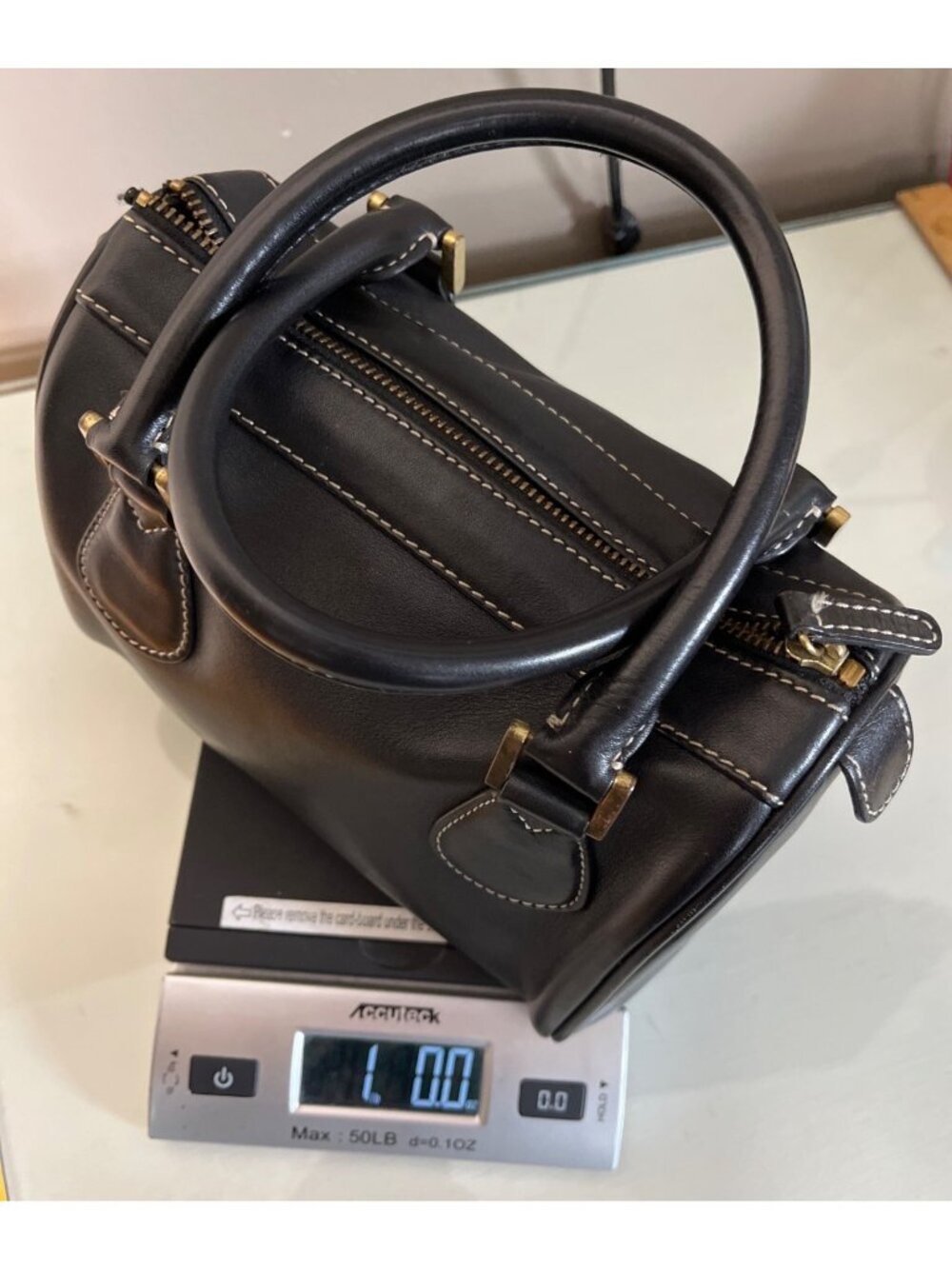 J Crew Leather Black Satchel Small 8.5x5 Top Handles Structured Roomy Bag Purse - Picture 16 of 16